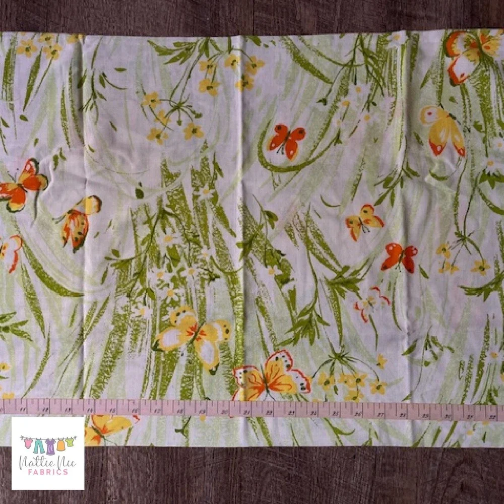 Vintage Butterfly Full Sheet Set: Yellow‎ Green Floral, Bibb